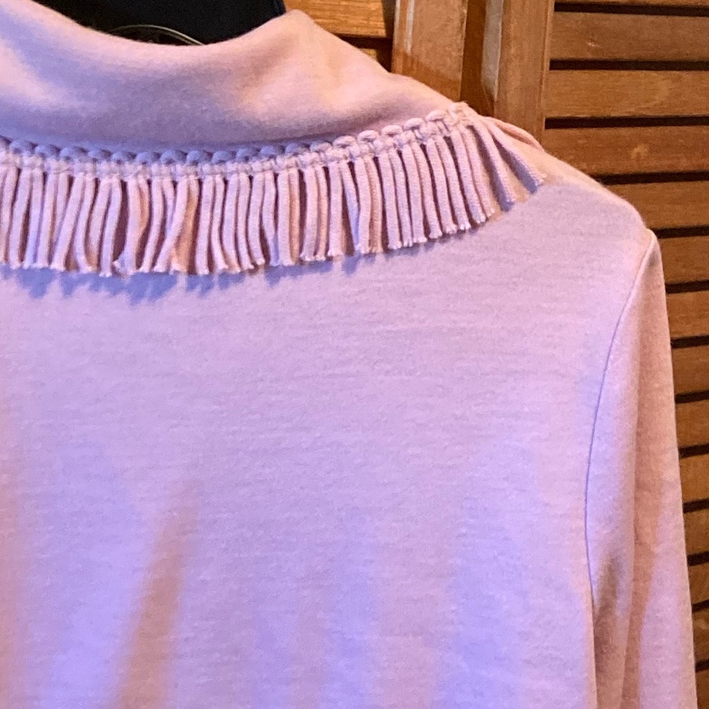 Lennie for Nina Leonard Pink Cowl Neck Fringed Collar Knit Sweater - Picture 12 of 16